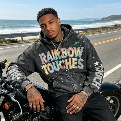 Heavy Enzyme Washed Distressed Zip Up Hoodie | Raw Edge Applique Embroidery | Heavyweight Cotton | OEM Streetwear