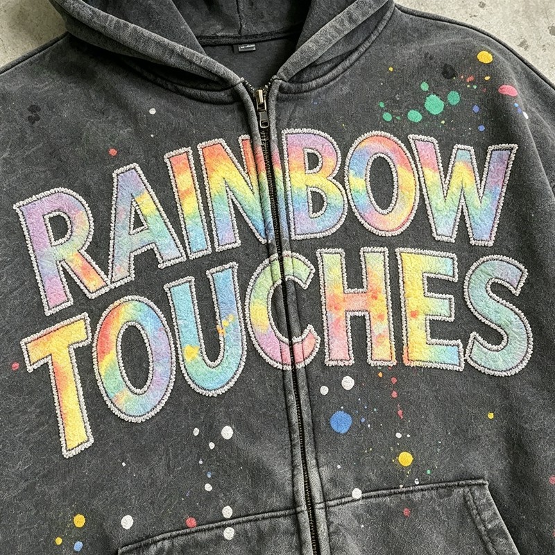 Heavy Enzyme Washed Distressed Zip Up Hoodie