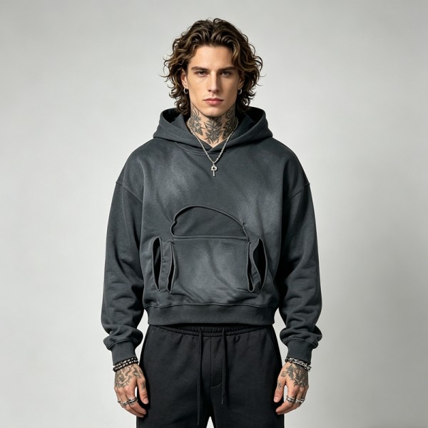 Sun Faded Washed Cutout Hoodie | Cotton Blend | Casual Streetwear | Custom Streetwear Manufacturer