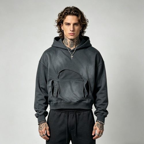 Sun Faded Washed Cutout Hoodie | Cotton Blend | Casual Streetwear | Custom Streetwear Manufacturer