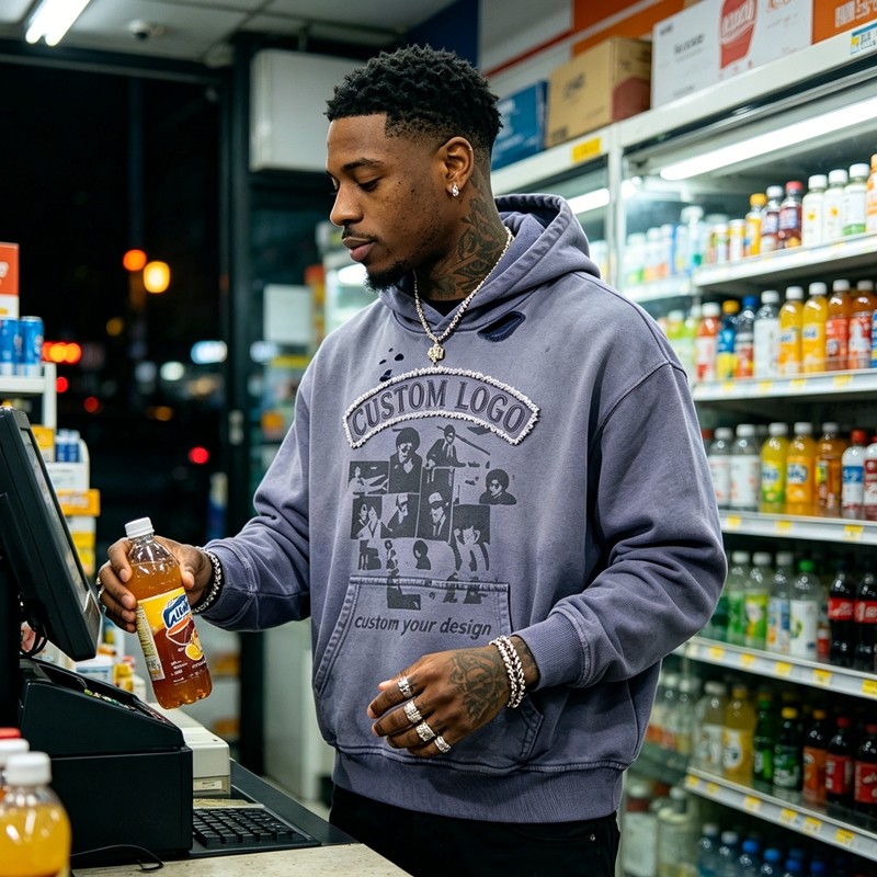 Vintage Washed Sun Faded DTG Print Hoodie