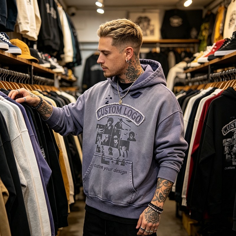 Vintage Washed Sun Faded DTG Print Hoodie