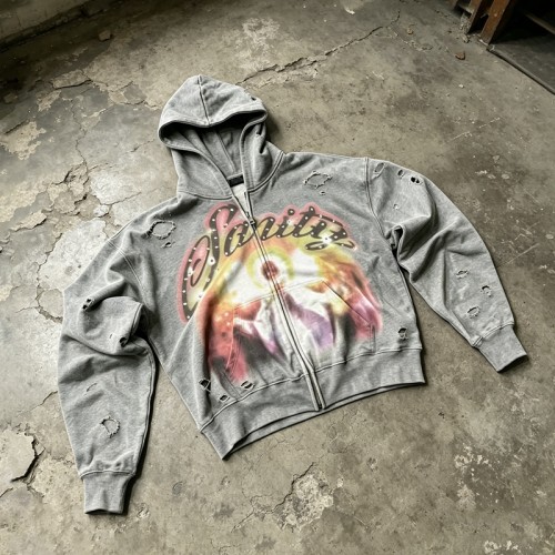 Men's DTG Print Rhinestone Hoodie | Distressed Washed and Ripped | 100% Cotton | Custom Streetwear