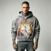 Men's DTG Print Rhinestone Hoodie | Distressed Washed and Ripped | 100% Cotton | Custom Streetwear