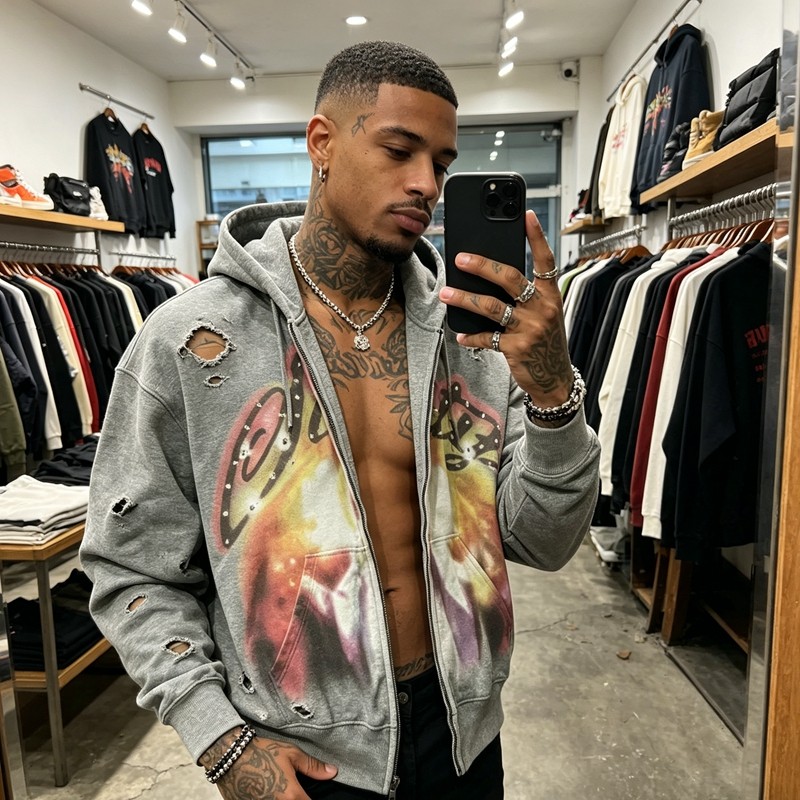 Men's DTG Print Rhinestone Hoodie