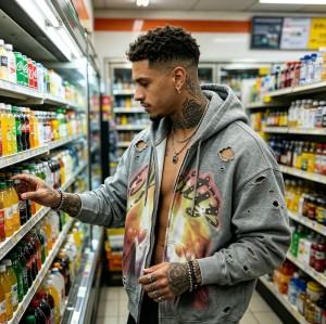 Men's DTG Print Rhinestone Hoodie | Distressed Washed and Ripped | 100% Cotton | Custom Streetwear