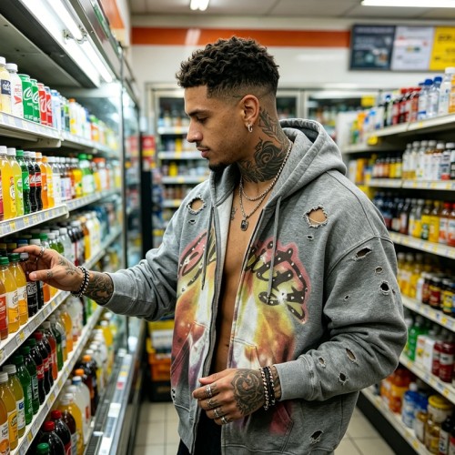 Men's DTG Print Rhinestone Hoodie | Distressed Washed and Ripped | 100% Cotton | Custom Streetwear