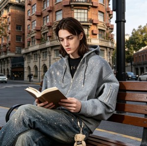 Rhinestone Studded Zip Up Hoodie | Sparkle Design | Cotton Blend | Custom Streetwear Manufacturer