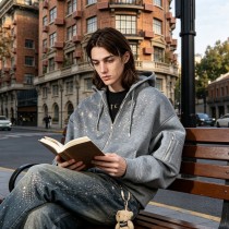 Rhinestone Studded Zip Up Hoodie | Sparkle Design | Cotton Blend | Custom Streetwear Manufacturer