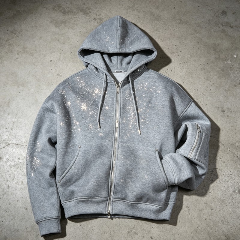 Rhinestone Studded Zip Up Hoodie