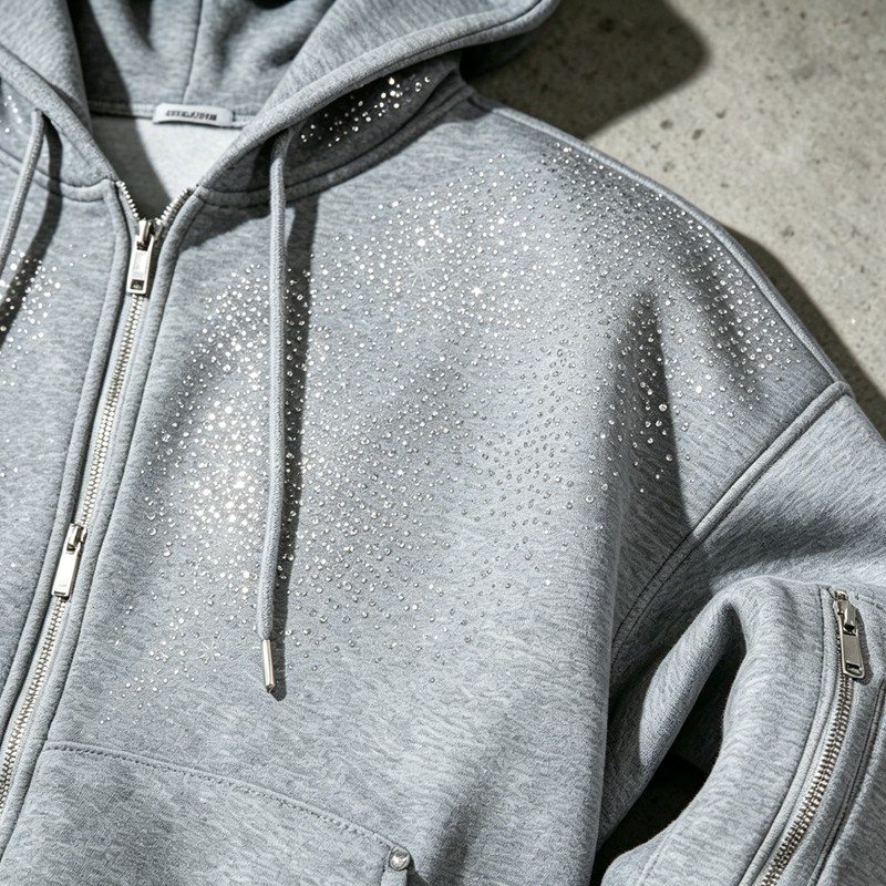 Rhinestone Studded Zip Up Hoodie