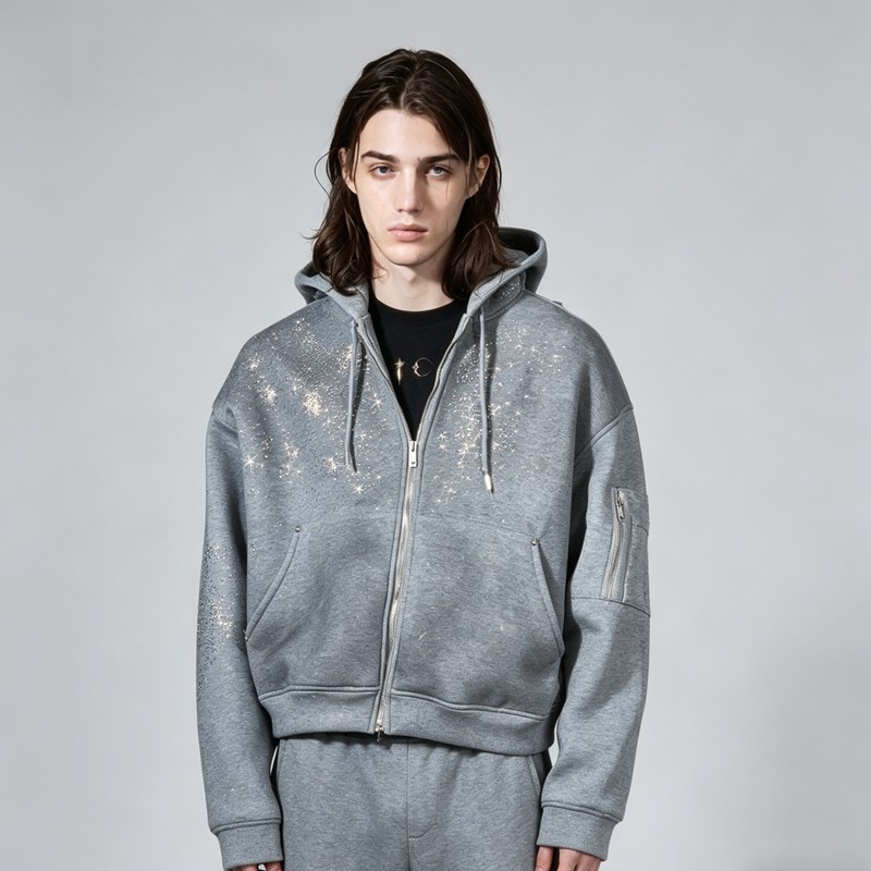 Rhinestone Studded Zip Up Hoodie