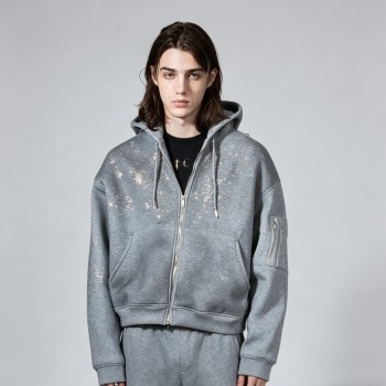 Rhinestone Studded Zip Up Hoodie | Sparkle Design | Cotton Blend | Custom Streetwear Manufacturer