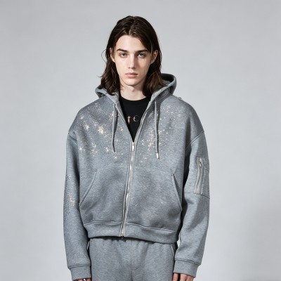 Rhinestone Studded Zip Up Hoodie | Sparkle Design | Cotton Blend | Custom Streetwear Manufacturer