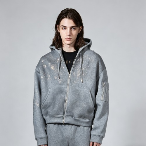 Rhinestone Studded Zip Up Hoodie | Sparkle Design | Cotton Blend | Custom Streetwear Manufacturer