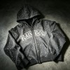 Vintage Washed Rhinestone Embroidered Zip Hoodie | 100% Cotton | Custom Streetwear Manufacturer