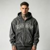 Vintage Washed Rhinestone Embroidered Zip Hoodie | 100% Cotton | Custom Streetwear Manufacturer