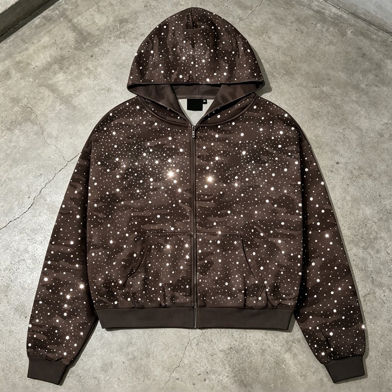 Digital Print Camo Rhinestone Zip Up Hoodie