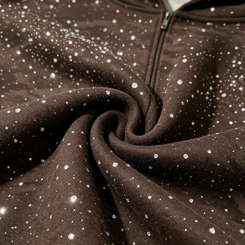 Digital Print Camo Rhinestone Zip Up Hoodie