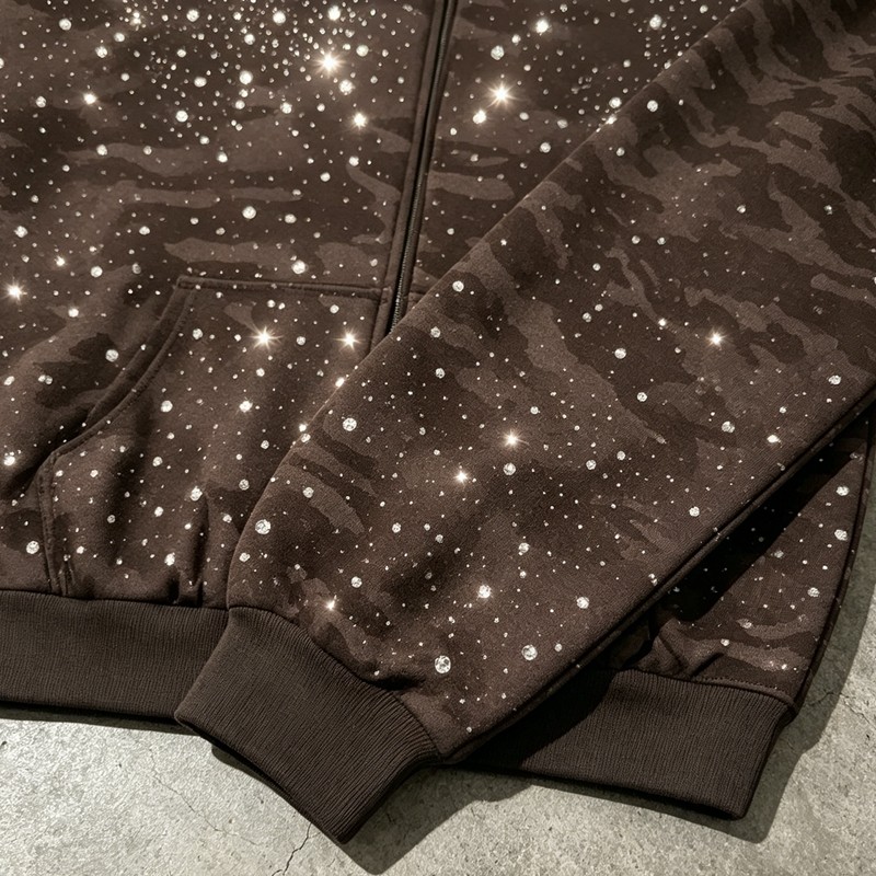 Digital Print Camo Rhinestone Zip Up Hoodie