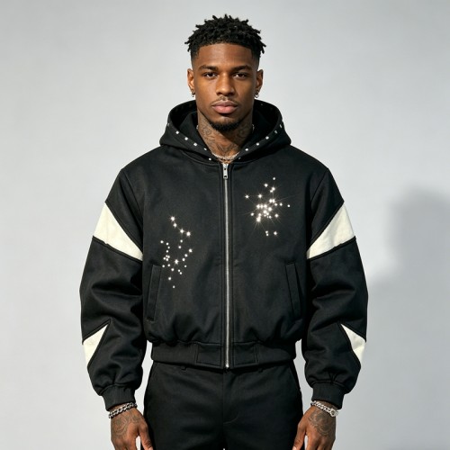 Men's Washed Rhinestone Hoodie | Cotton Blend | Casual Streetwear | Custom Streetwear Manufacturer