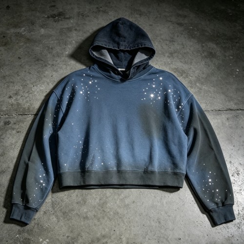 Custom Washed Rhinestone Spray Dyed Hoodie | Heavyweight Cotton | Custom Streetwear Manufacturer