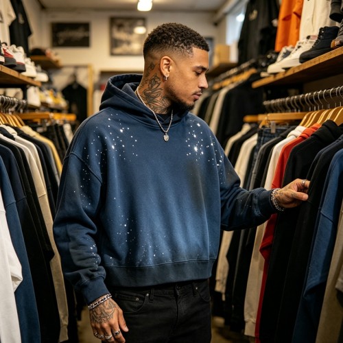 Custom Washed Rhinestone Spray Dyed Hoodie | Heavyweight Cotton | Custom Streetwear Manufacturer