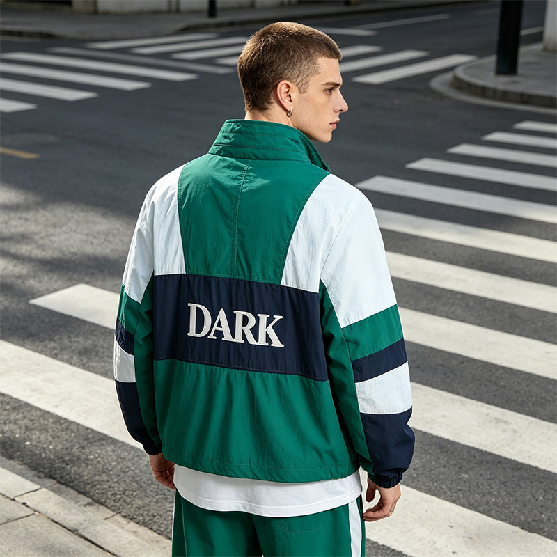 Men's Applique Patchwork Quarter Zip Windbreaker Jacket