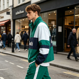 Men's Applique Patchwork Quarter Zip Windbreaker Jacket | Water-Resistant Lightweight Streetwear | Clothing Manufacturer