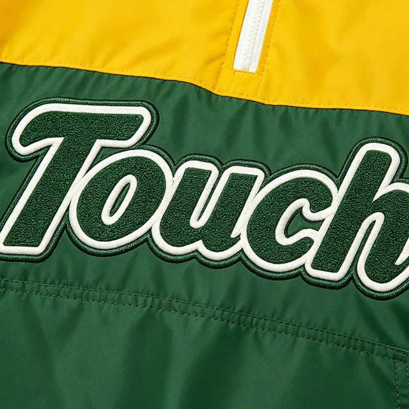 Color Block Jacket with Towel Embroidery and Applique