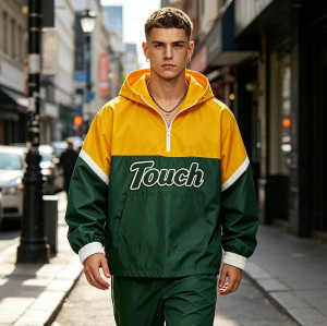 Color Block Jacket with Towel Embroidery and Applique | Waterproof Nylon | Casual Windbreaker | Custom Streetwear