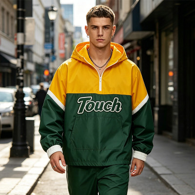 Color Block Jacket with Towel Embroidery and Applique | Waterproof Nylon | Casual Windbreaker | Custom Streetwear