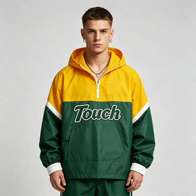 Color Block Jacket with Towel Embroidery and Applique | Waterproof Nylon | Casual Windbreaker | Custom Streetwear