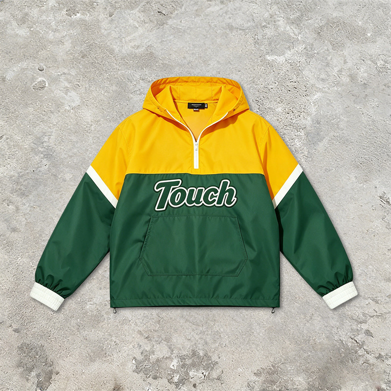 Color Block Jacket with Towel Embroidery and Applique