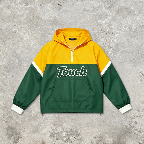 Color Block Jacket with Towel Embroidery and Applique | Waterproof Nylon | Casual Windbreaker | Custom Streetwear