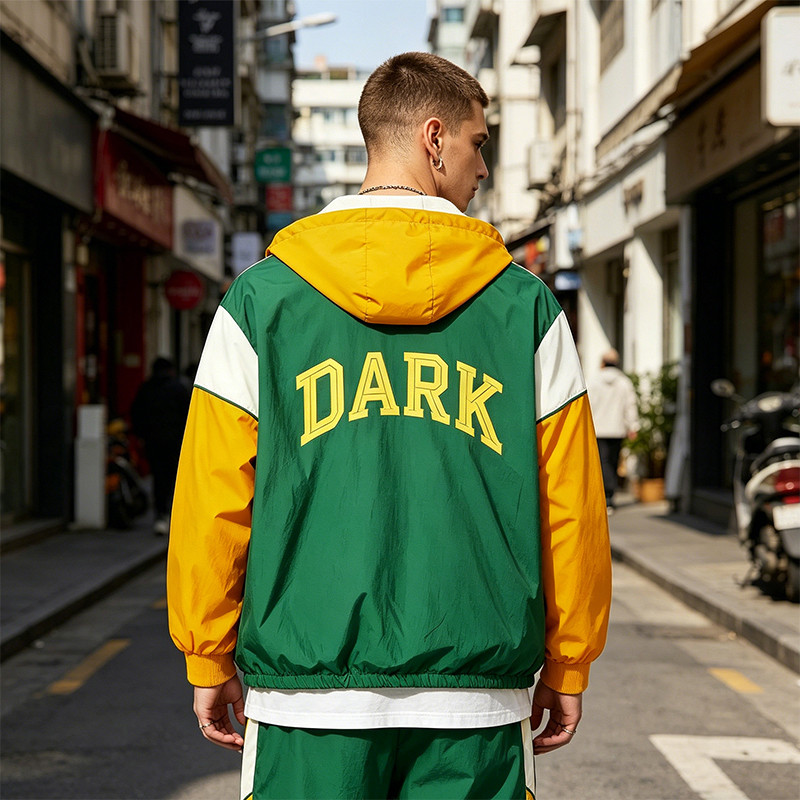 Screen Printing Patchwork Windbreaker Jacket