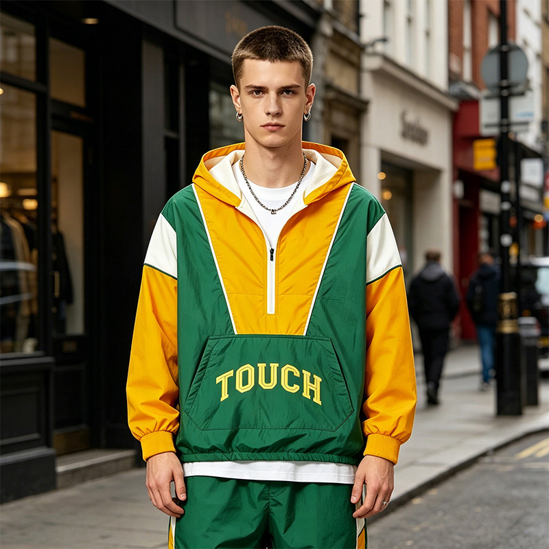 Screen Printing Patchwork Windbreaker Jacket