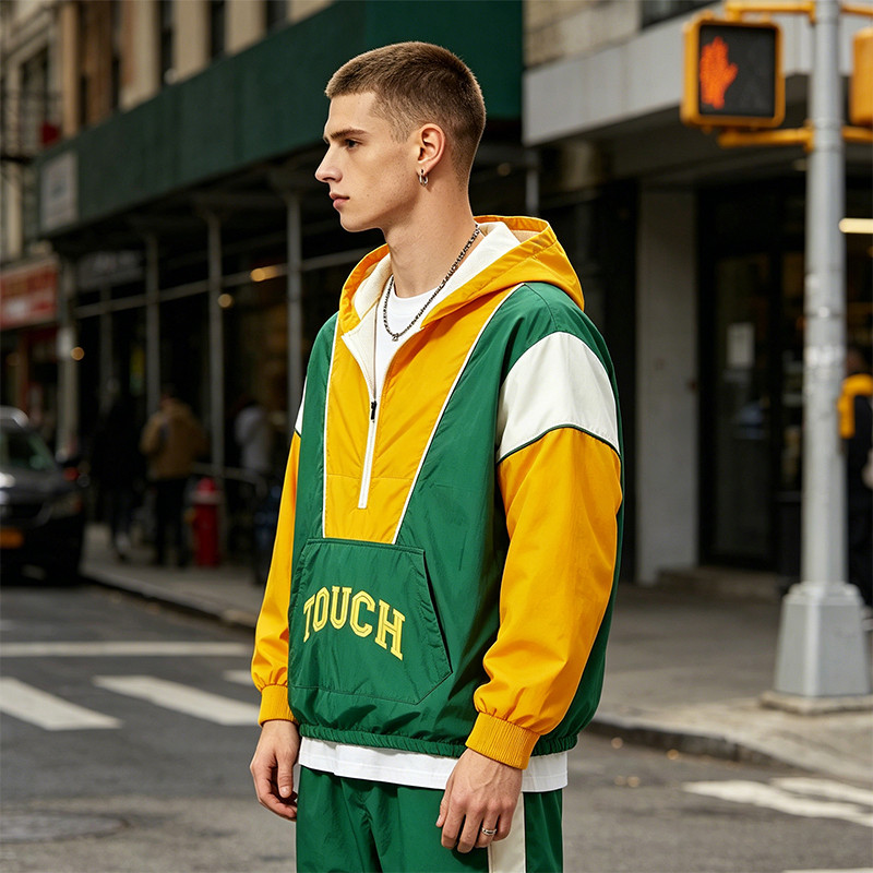 Screen Printing Patchwork Windbreaker Jacket