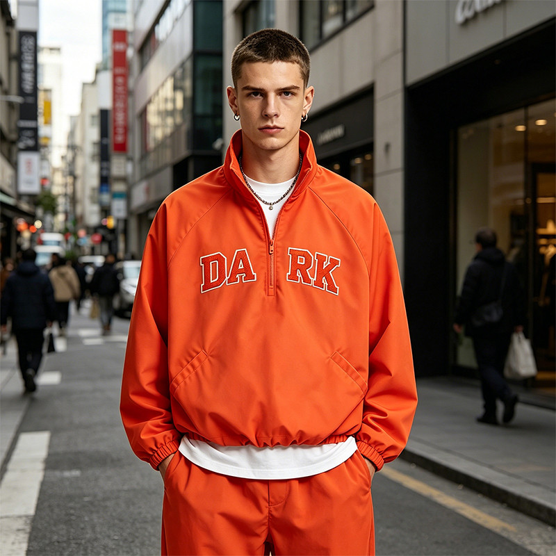 Orange Quarter-Zip Windbreaker with Applique