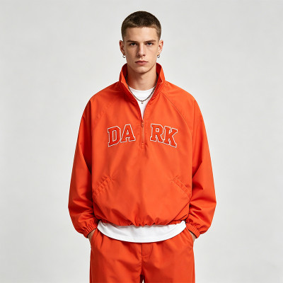 Orange Quarter-Zip Windbreaker with Applique | Water-Resistant Nylon | Casual Windbreaker | Streetwear Manufacturer