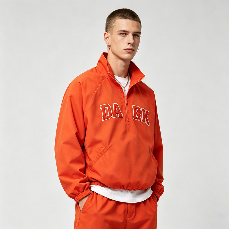 Orange Quarter-Zip Windbreaker with Applique