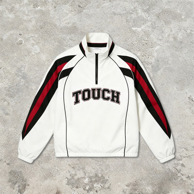 Applique Patchwork Quarter-Zip Windbreaker Jacket | Waterproof Nylon | Casual Sportswear | OEM Streetwear