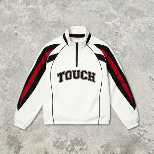 Applique Patchwork Quarter-Zip Windbreaker Jacket | Waterproof Nylon | Casual Sportswear | OEM Streetwear