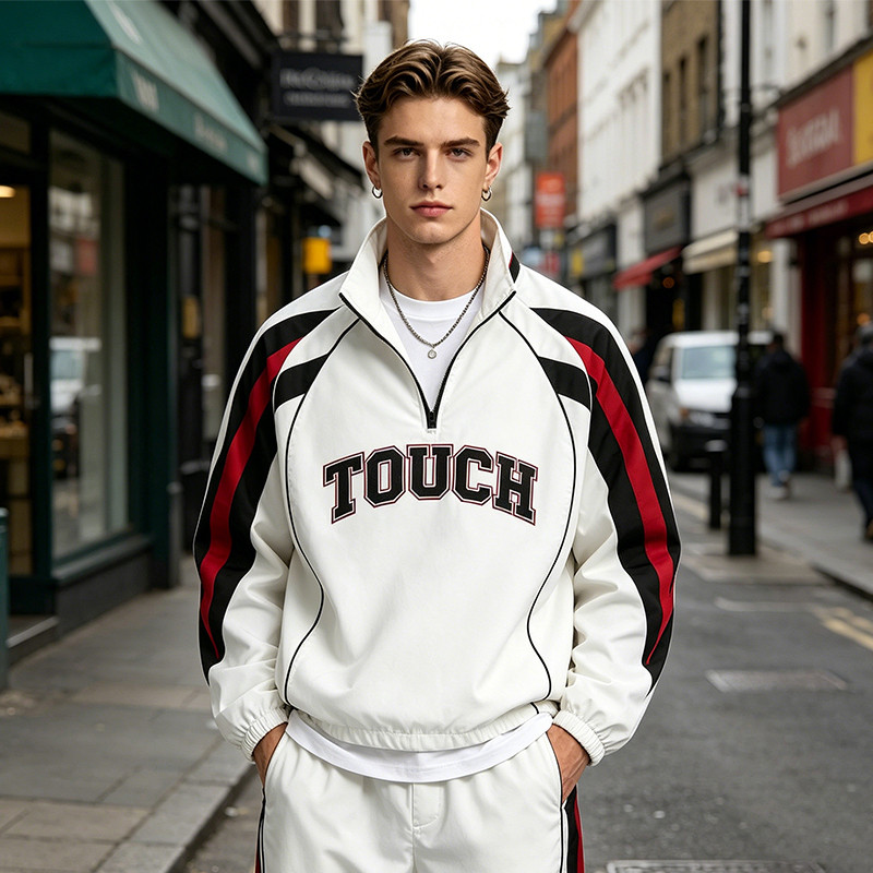 Applique Patchwork Quarter-Zip Windbreaker Jacket