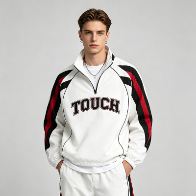 Applique Patchwork Quarter-Zip Windbreaker Jacket | Waterproof Nylon | Casual Sportswear | OEM Streetwear