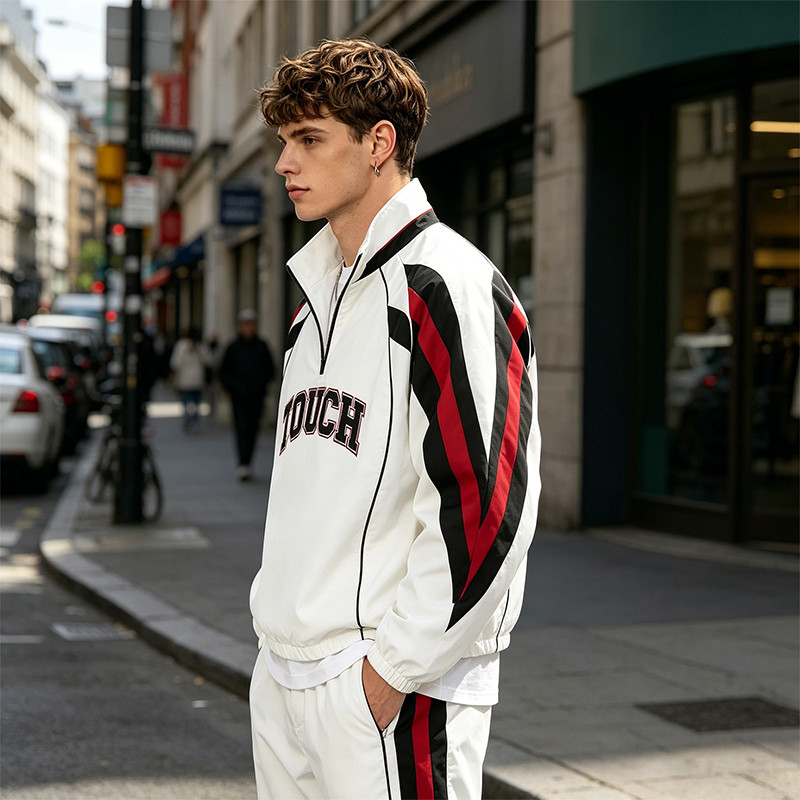 Applique Patchwork Quarter-Zip Windbreaker Jacket