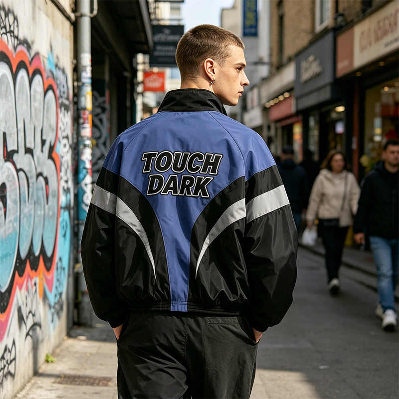 Men's Applique Patchwork Quarter-Zip Windbreaker