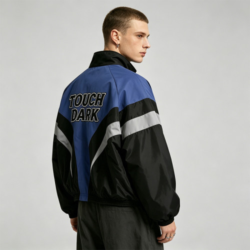 Men's Applique Patchwork Quarter-Zip Windbreaker | Water-Resistant | Lightweight Streetwear | Clothing Manufacturer