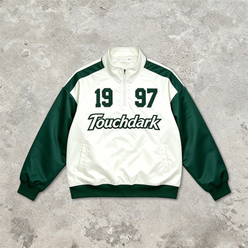 1997 Patchwork Applique Track Jacket | Water Resistant | Quarter-Zip Windbreaker | Casual Sportswear | OEM Streetwear