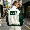 1997 Patchwork Applique Track Jacket | Water Resistant | Quarter-Zip Windbreaker | Casual Sportswear | OEM Streetwear